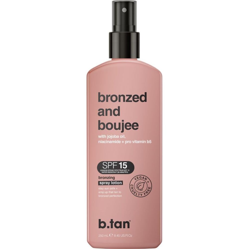 b.tan Bronzed & Boujee SPF 15 Bronzing Spray Lotion Jojoba Niacinamide 8.45oz